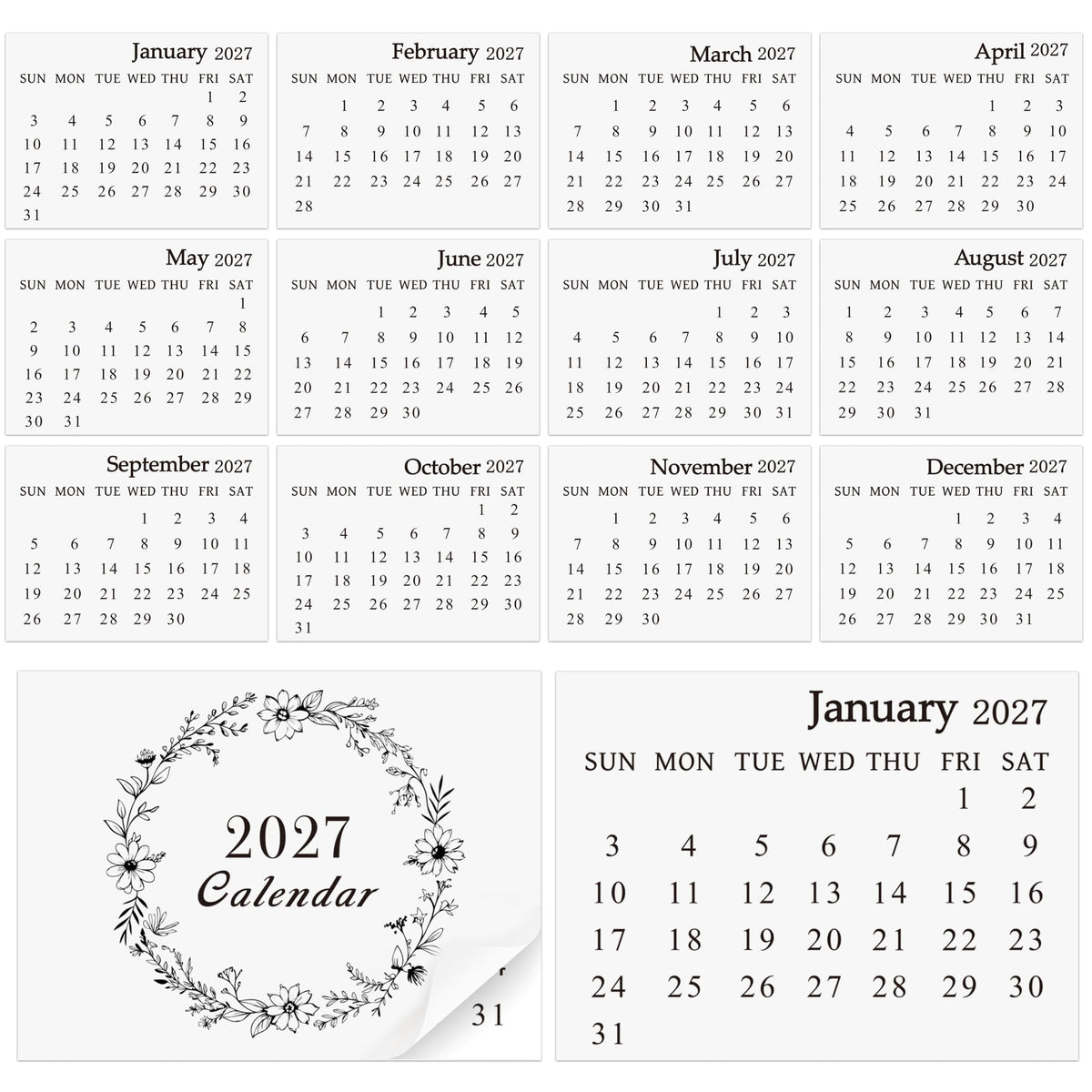 Yopyame Mini Calendar 2027 Bulk - 24 Pack 2.2" x 3" 12 Monthly Tear off Mini Academic Year Calendar, January to December 2027, Tear off Calendars for Scrapbook Crafts Manual Project Friend Home Office