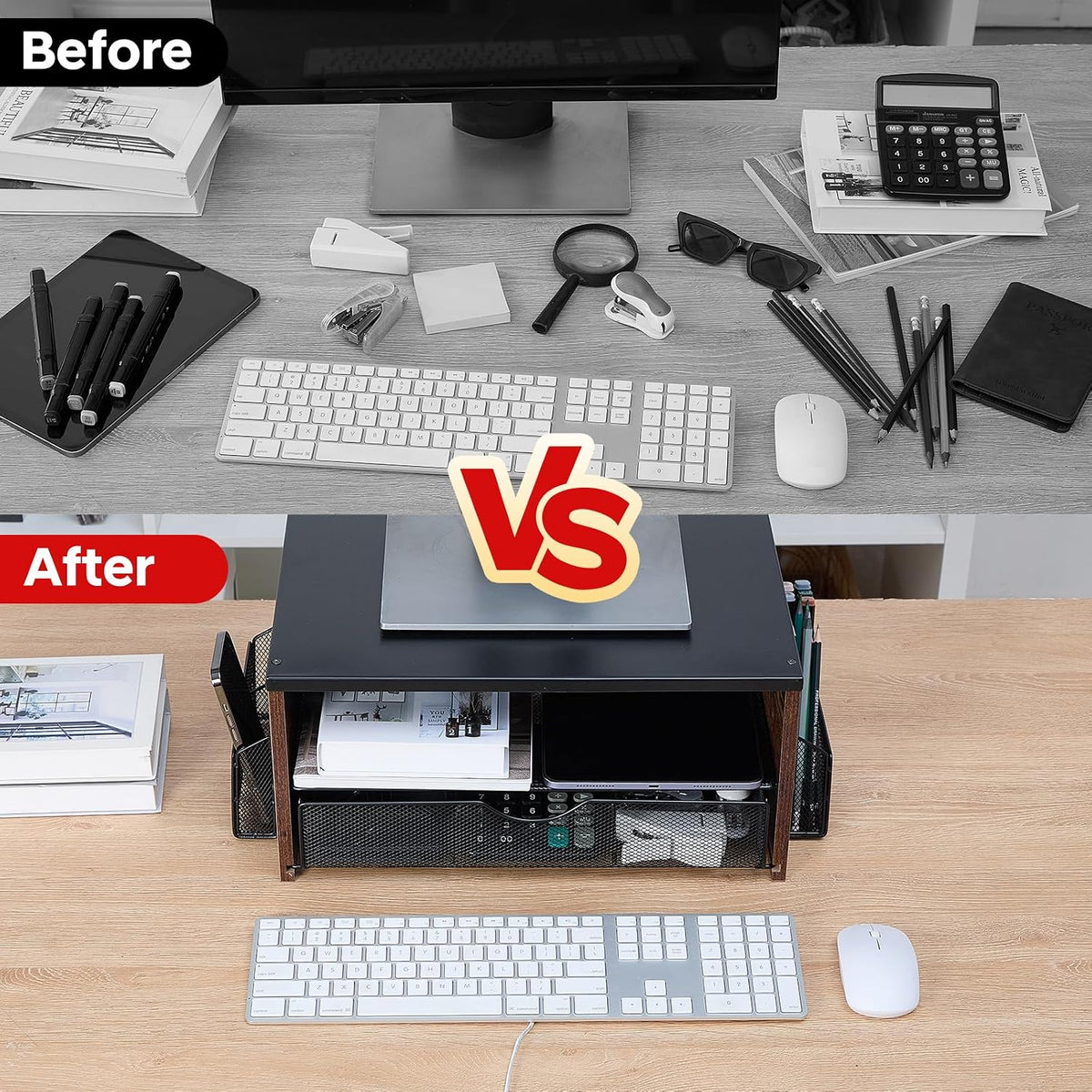 Printer Stand,Desktop Printer Stand with 2-Tier Storage Shelves