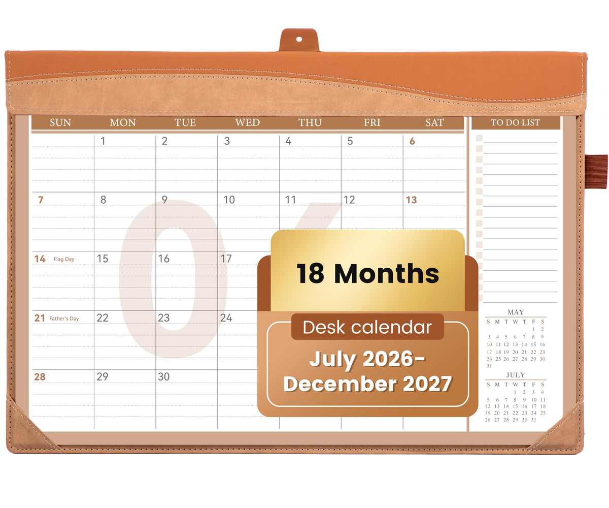 Yoment Desk Calendar 2026 Leather Desk Calendar with to-Do Lists, 13 Months Desk Pad Wall Calendar with Pen Holders PVC Cover for Work Office School Home Women Men, Jan2026-Dec 2026, 17 x 12, Blue