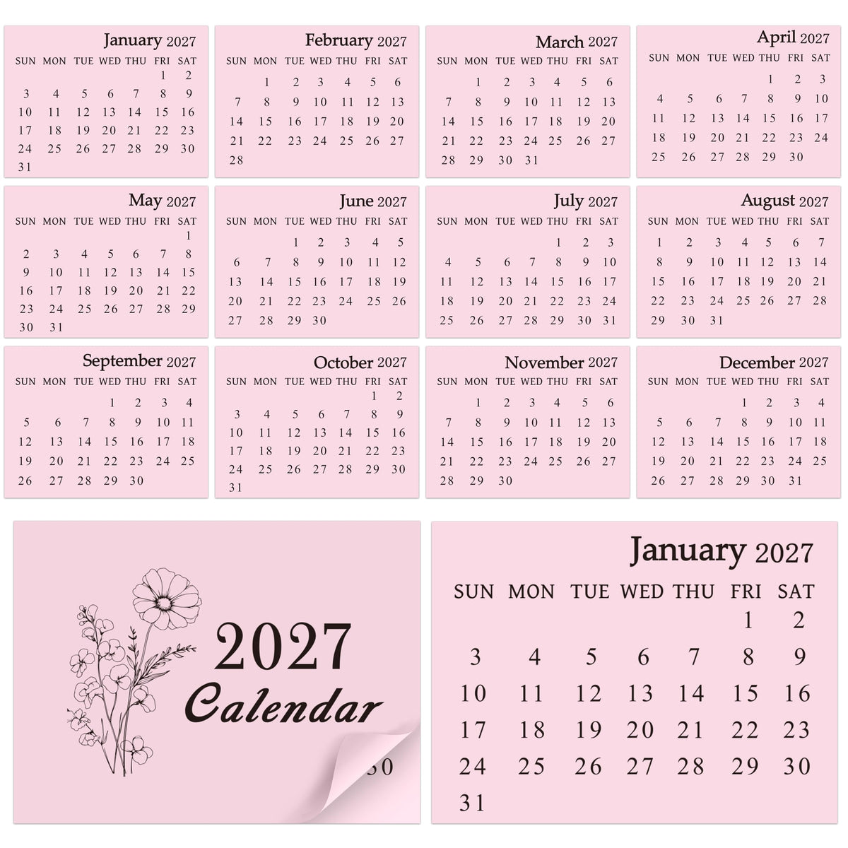 Yopyame Mini Calendar 2027 Bulk - 24 Pack 2.2" x 3" 12 Monthly Tear off Mini Academic Year Calendar, January to December 2027, Tear off Calendars for Scrapbook Crafts Manual Project Friend Home Office