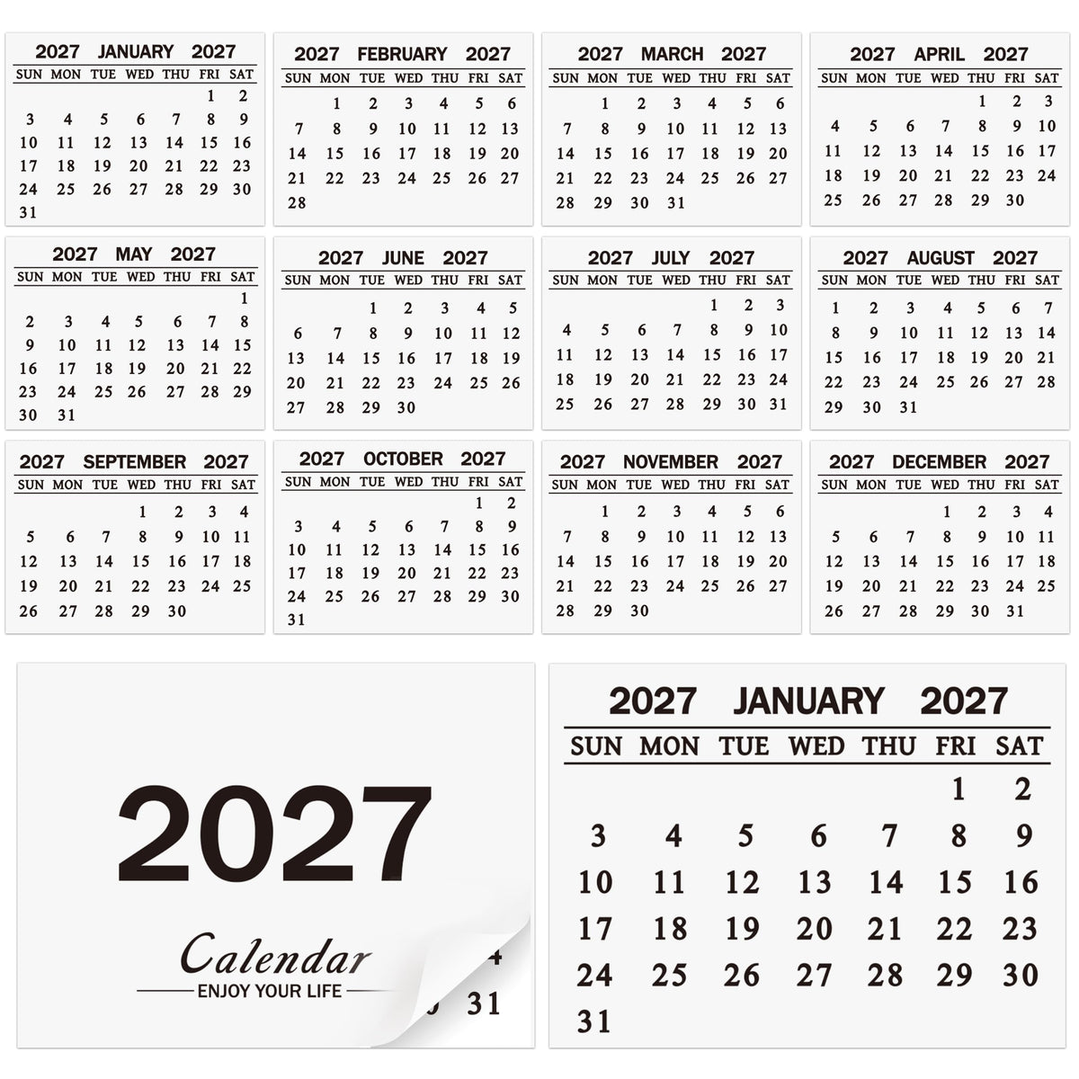 Yopyame Mini Calendar 2027 Bulk - 24 Pack 2.2" x 3" 12 Monthly Tear off Mini Academic Year Calendar, January to December 2027, Tear off Calendars for Scrapbook Crafts Manual Project Friend Home Office
