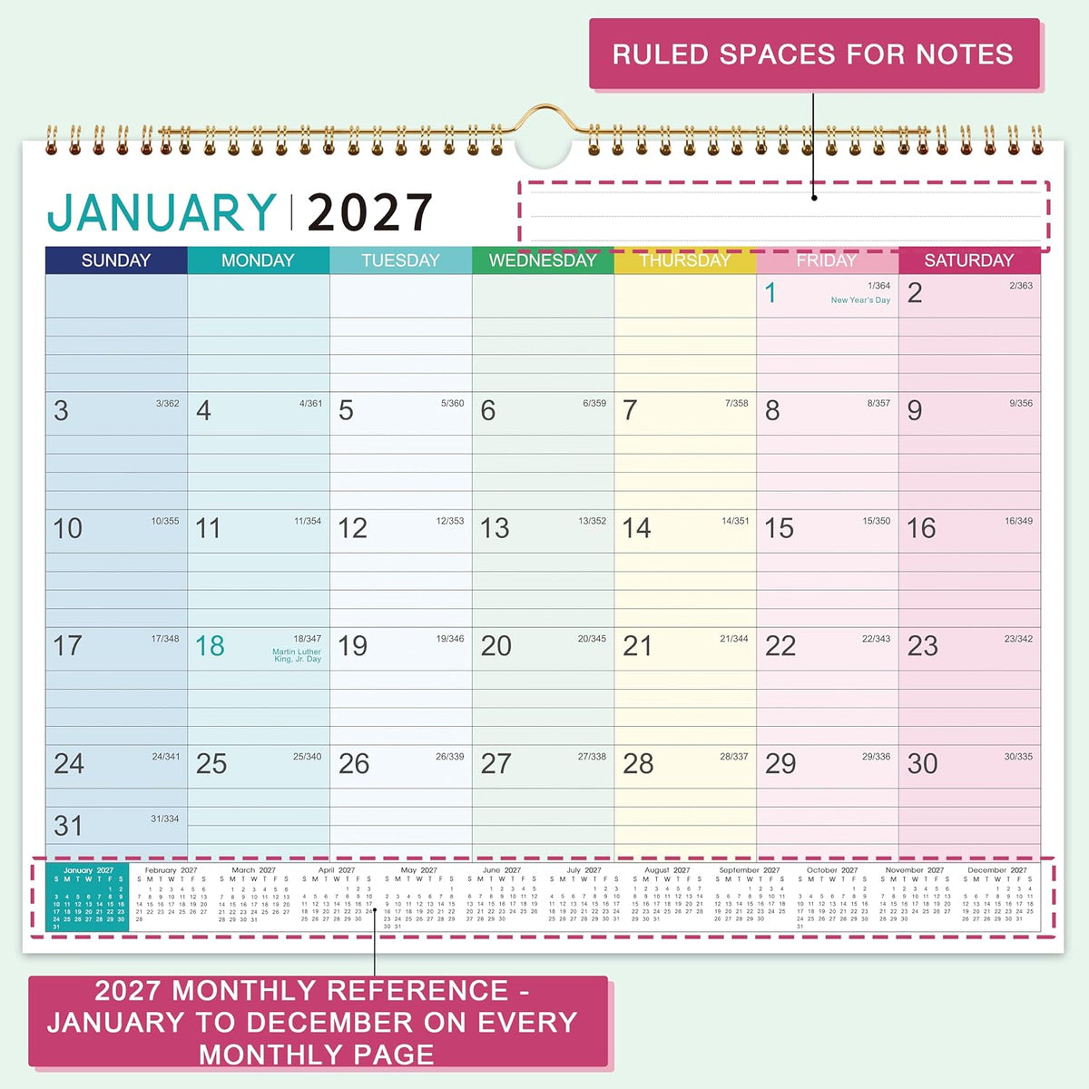 2027 Calendar - 2027 Wall Calendar, Jan 2027 - Dec 2027, 15" x 11.5"