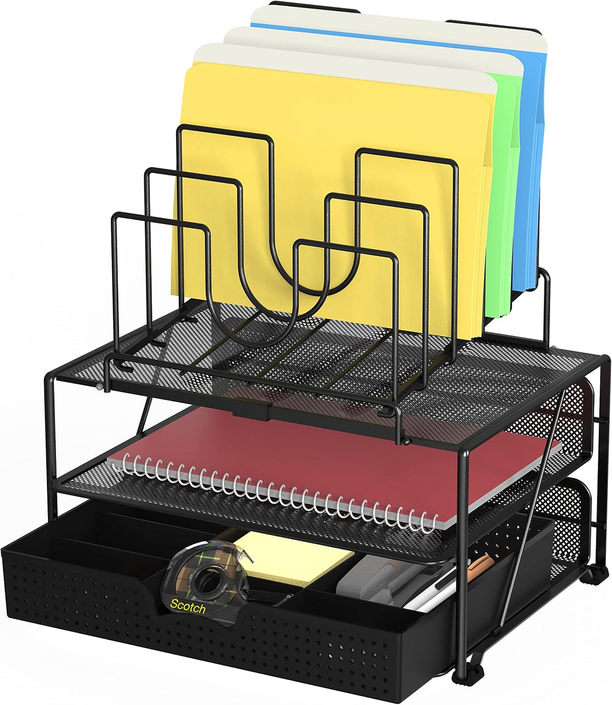 Deco Brothers Desktop File Organizer with Double Tray and 5 Folder Stand