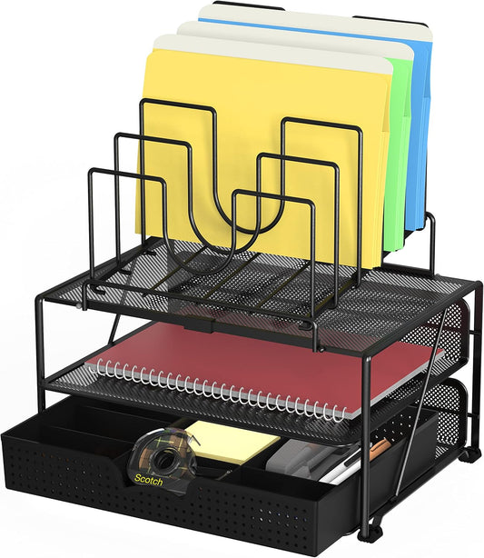 Deco Brothers Desktop File Organizer with Double Tray and 5 Folder Stand