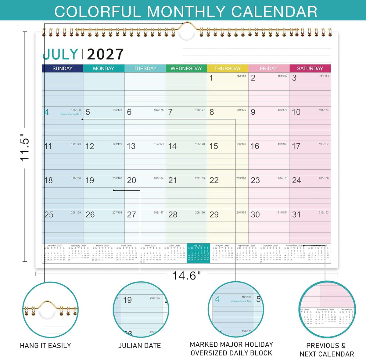 2027 Calendar - 2027 Wall Calendar, Jan 2027 - Dec 2027, 15" x 11.5"