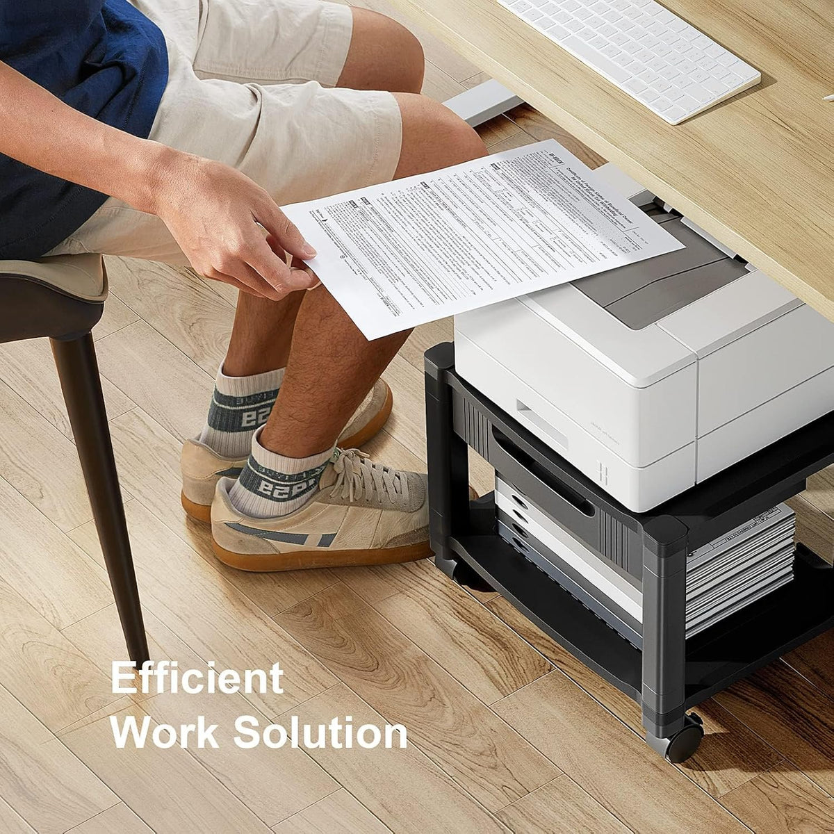 HUANUO Printer Stand with Storage Drawer, Locking Wheels, Under Desk Cart