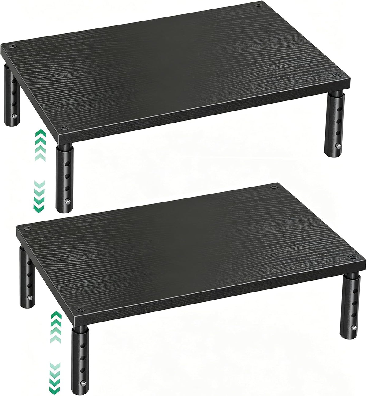 OPNICE Adjustable Monitor Stand Riser for Desk, Wood Computer & Laptop Stand, Desk Organizers and Accessories, Office Desk Accessories & Workspace Organizer for Home Office Supplies, Black 2-Pack