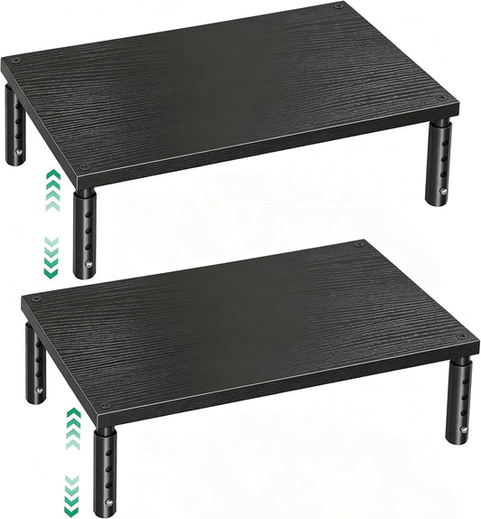 OPNICE Adjustable Monitor Stand Riser for Desk, Wood Computer & Laptop Stand, Desk Organizers and Accessories, Office Desk Accessories & Workspace Organizer for Home Office Supplies, Black 2-Pack