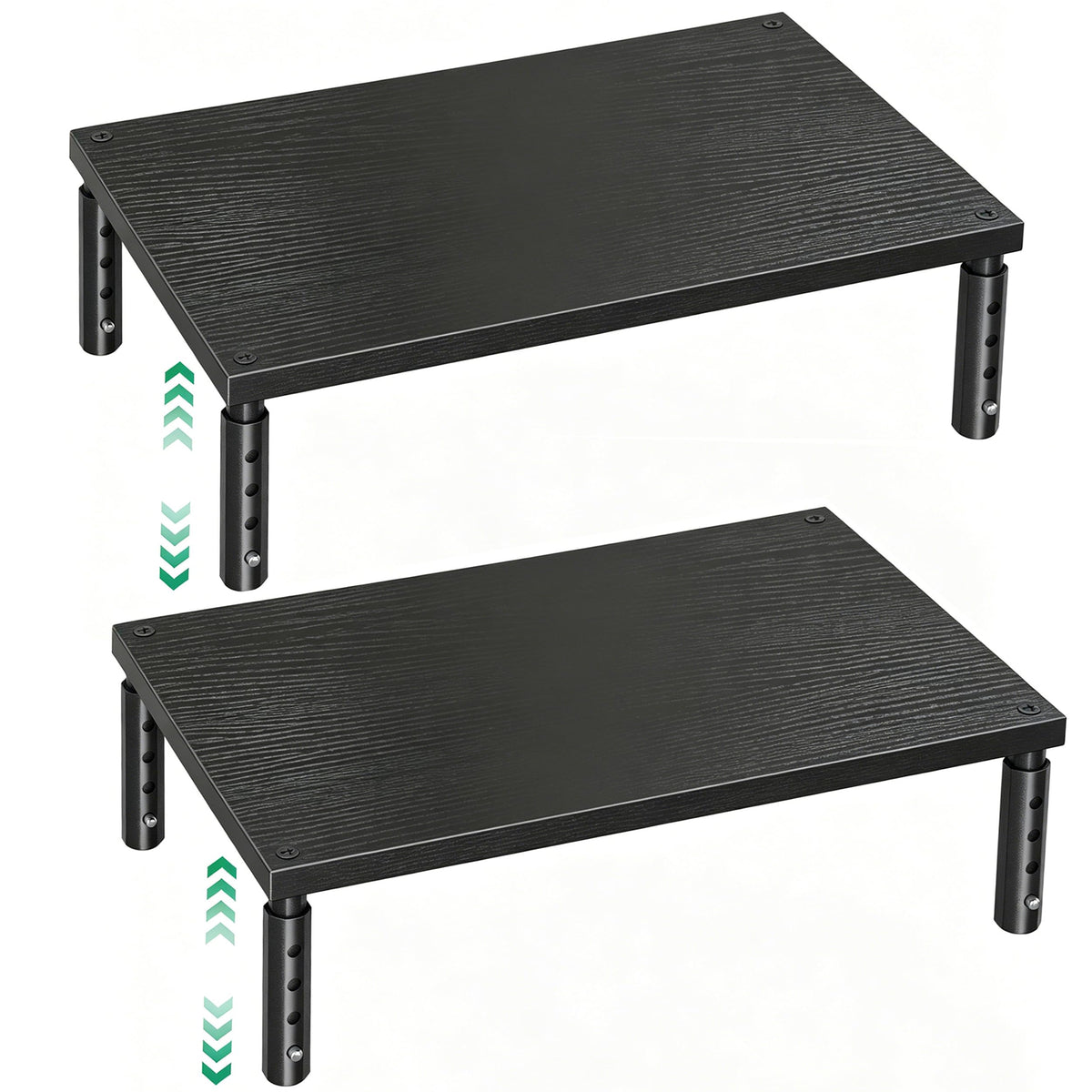 OPNICE Adjustable Monitor Stand Riser for Desk, Wood Computer & Laptop Stand, Desk Organizers and Accessories, Office Desk Accessories & Workspace Organizer for Home Office Supplies, Black 2-Pack