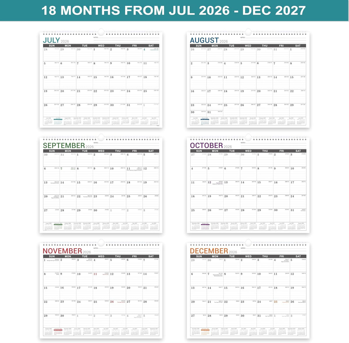 2026-2027 Wall Calendar - Sep. 2026 to Dec. 2027, 11.5"x14.75"