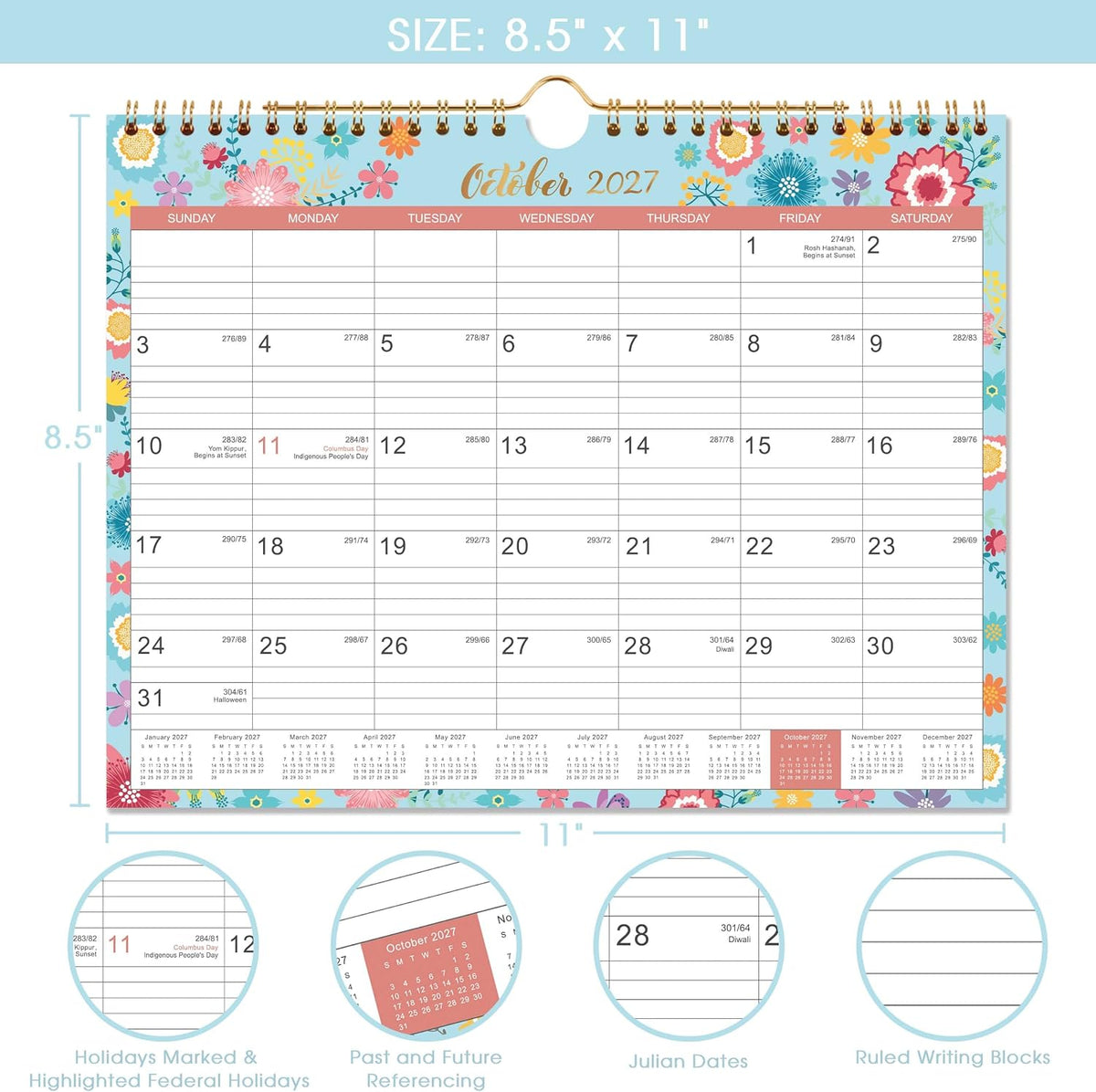 2027 Calendar - 2027 Wall Calendar, 2027 Calendar 12 Month, 11" x 8.5"