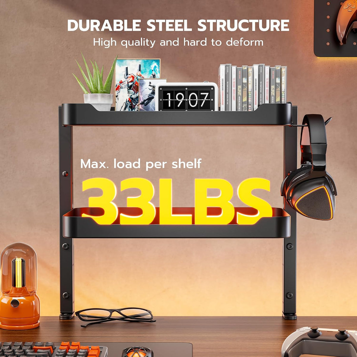 ARES WING 2-Tier 16 inch Clamp On Desk Shelf, Above or Under Desk Storage