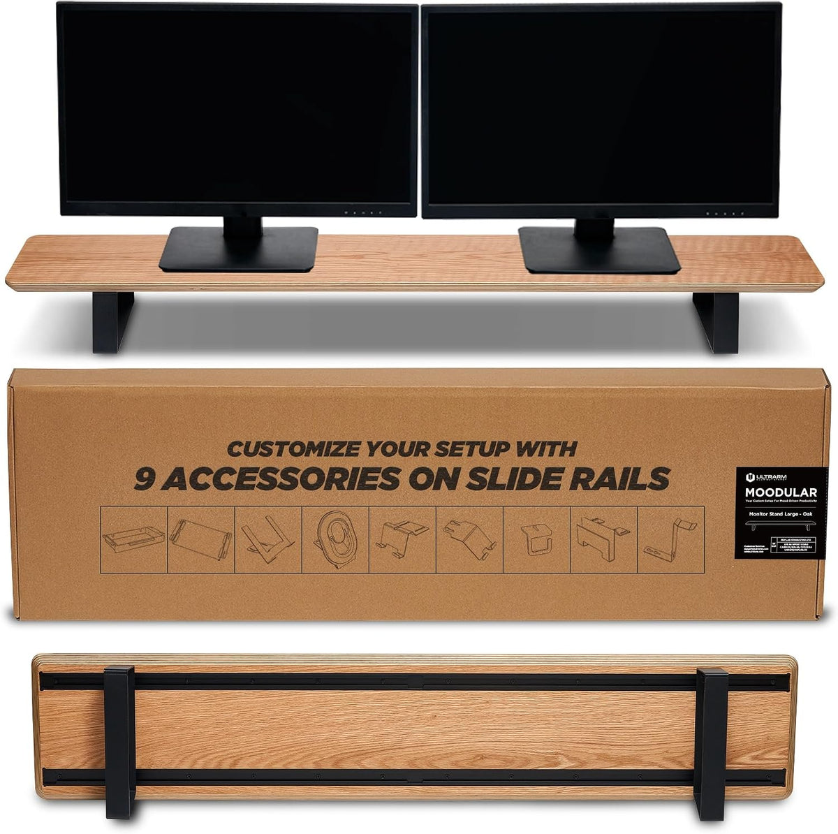 ULTRARM Moodular Wooden Monitor Stand Desk Organizer, Large 45.6" Oak
