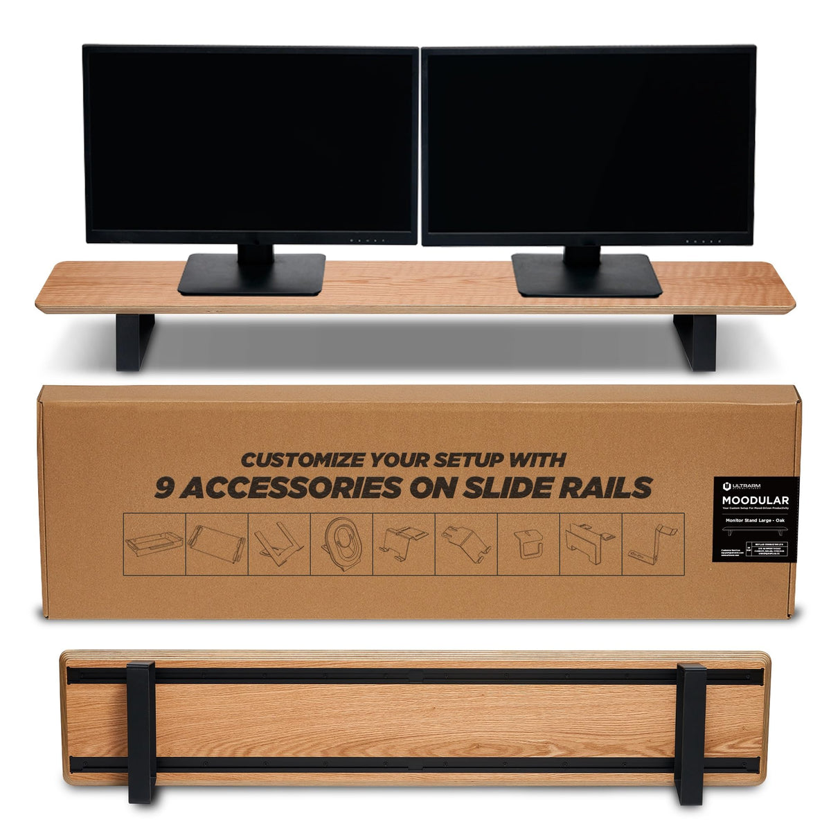 ULTRARM Moodular Wooden Monitor Stand Desk Organizer, Large 45.6" Oak