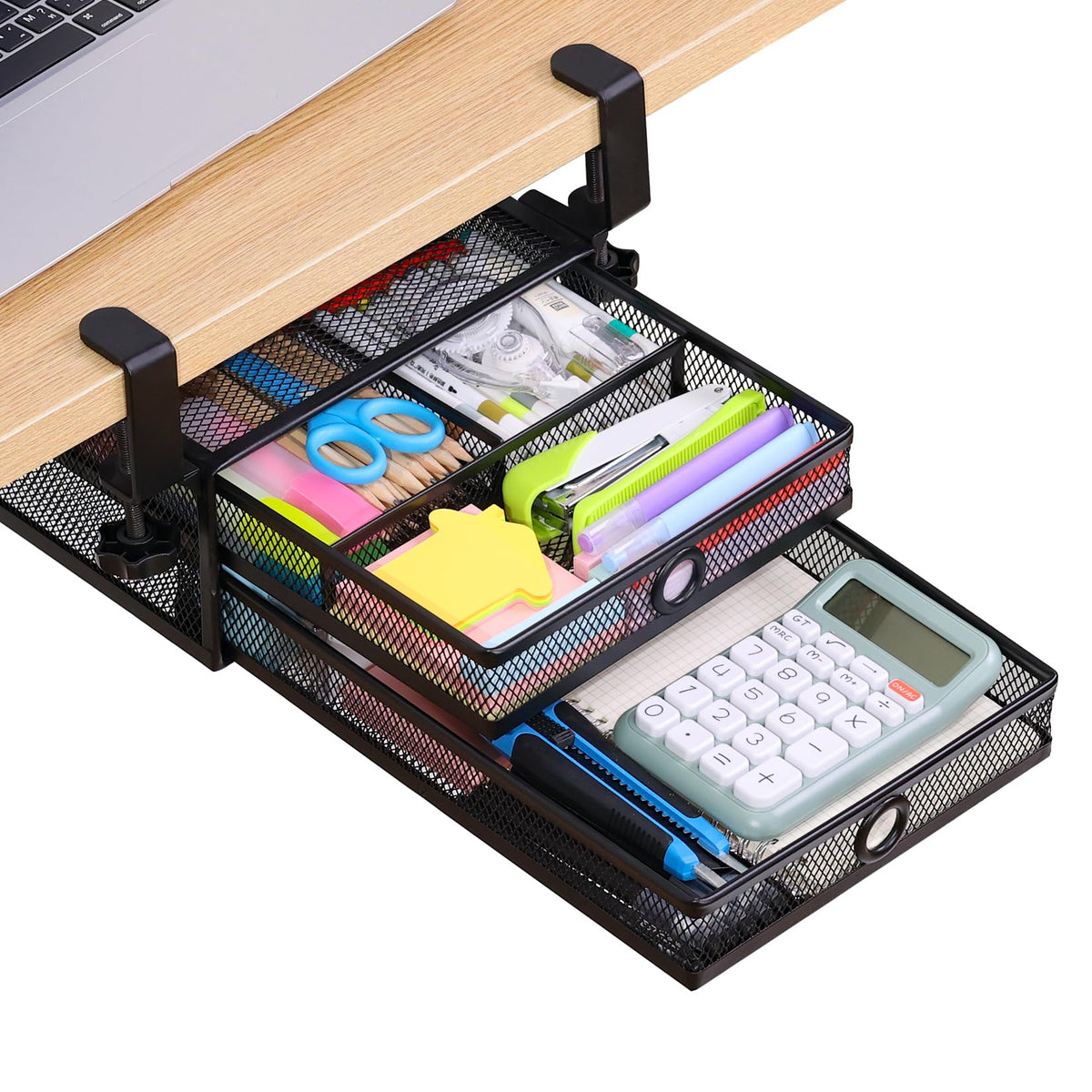 Under Desk Drawer, Clamp on Desk Organizer Slide Out Table Storage No Drill