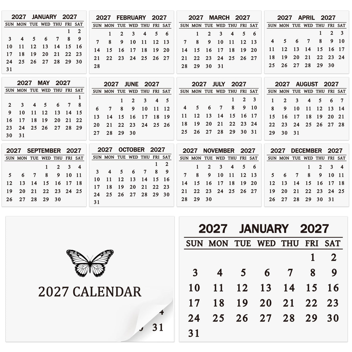 Yopyame Mini Calendar 2027 Bulk - 24 Pack 2.2" x 3" 12 Monthly Tear off Mini Academic Year Calendar, January to December 2027, Tear off Calendars for Scrapbook Crafts Manual Project Friend Home Office