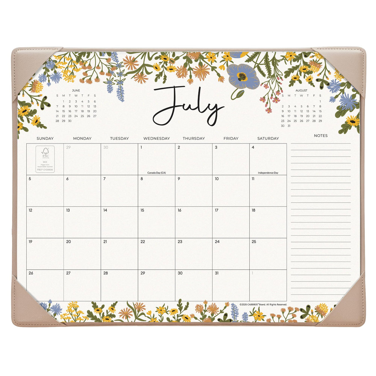 Desk Calendar 2026 with Desktop Mat, Cabbrix Desk Pad Calendar 15 x 12 Inch Runs From July 2026 to December 2027, Floral Design Calendar 2026 for Home School and Office (Green)