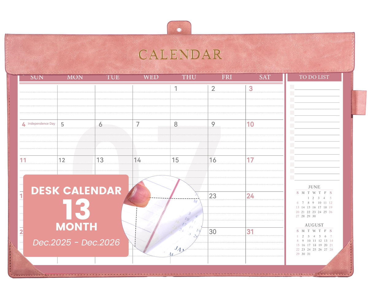 Yoment Desk Calendar 2026 Leather Desk Calendar with to-Do Lists, 13 Months Desk Pad Wall Calendar with Pen Holders PVC Cover for Work Office School Home Women Men, Jan2026-Dec 2026, 17 x 12, Blue