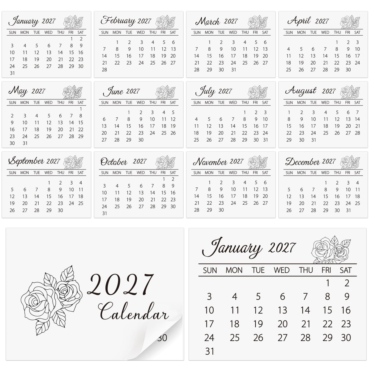 Yopyame Mini Calendar 2027 Bulk - 24 Pack 2.2" x 3" 12 Monthly Tear off Mini Academic Year Calendar, January to December 2027, Tear off Calendars for Scrapbook Crafts Manual Project Friend Home Office