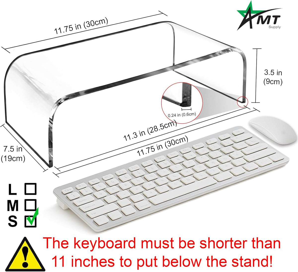 AMT Premium Acrylic Clear Monitor Riser Laptop/PC/Multimedia Monitor Stand for Home Office