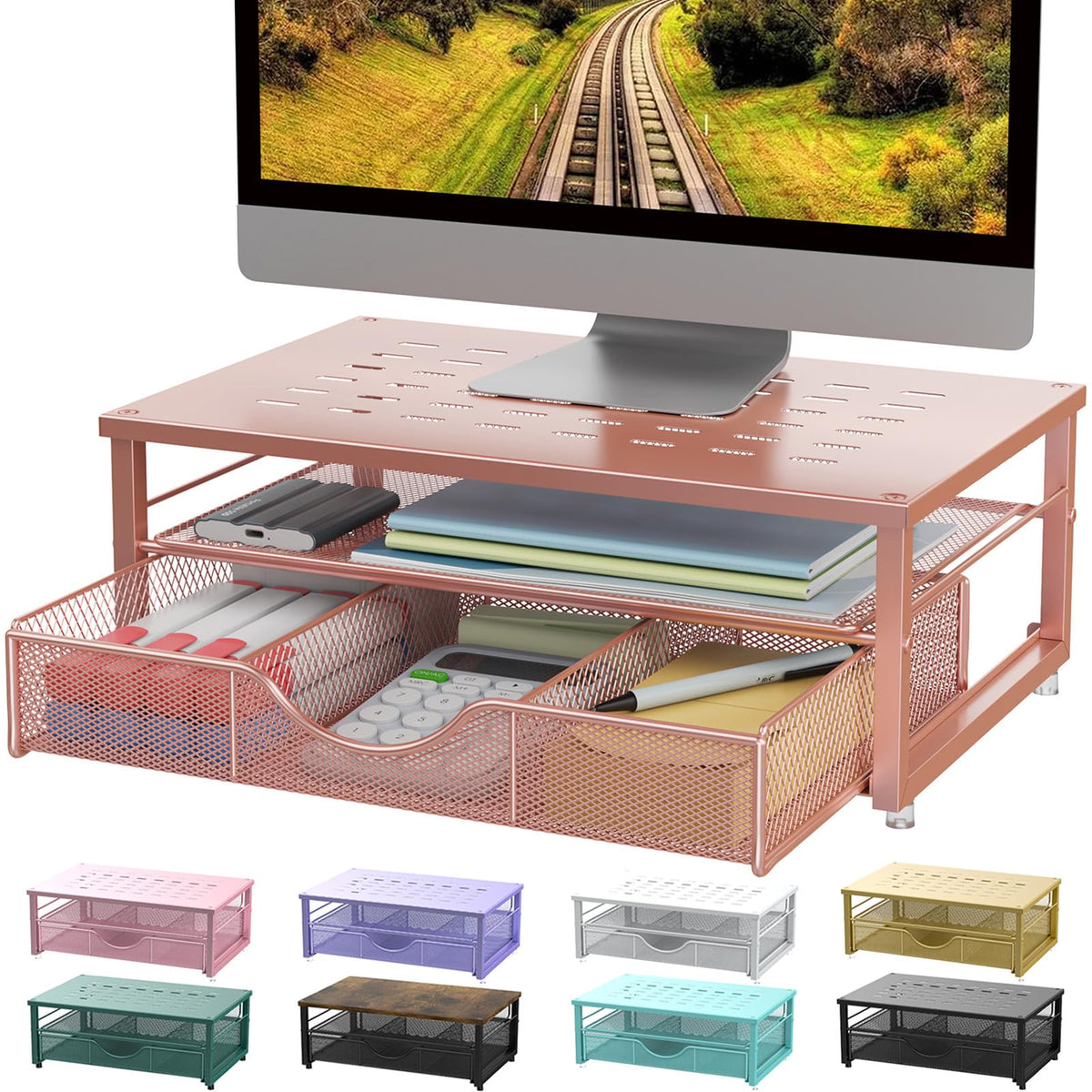Computer Monitor Stand Riser with Drawer