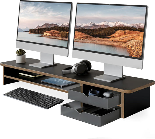 Fenge Monitor Stand, Desk Computer Riser with Frosted Storage Drawer, Black