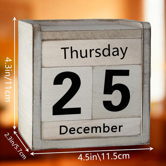 Wooden Perpetual Block Calendar Rustic Retro Desk Calendar for Teachers Students Classroom Office Accessories Farmhouse Entryway Bookshelf Decoration Coffee Table Decor