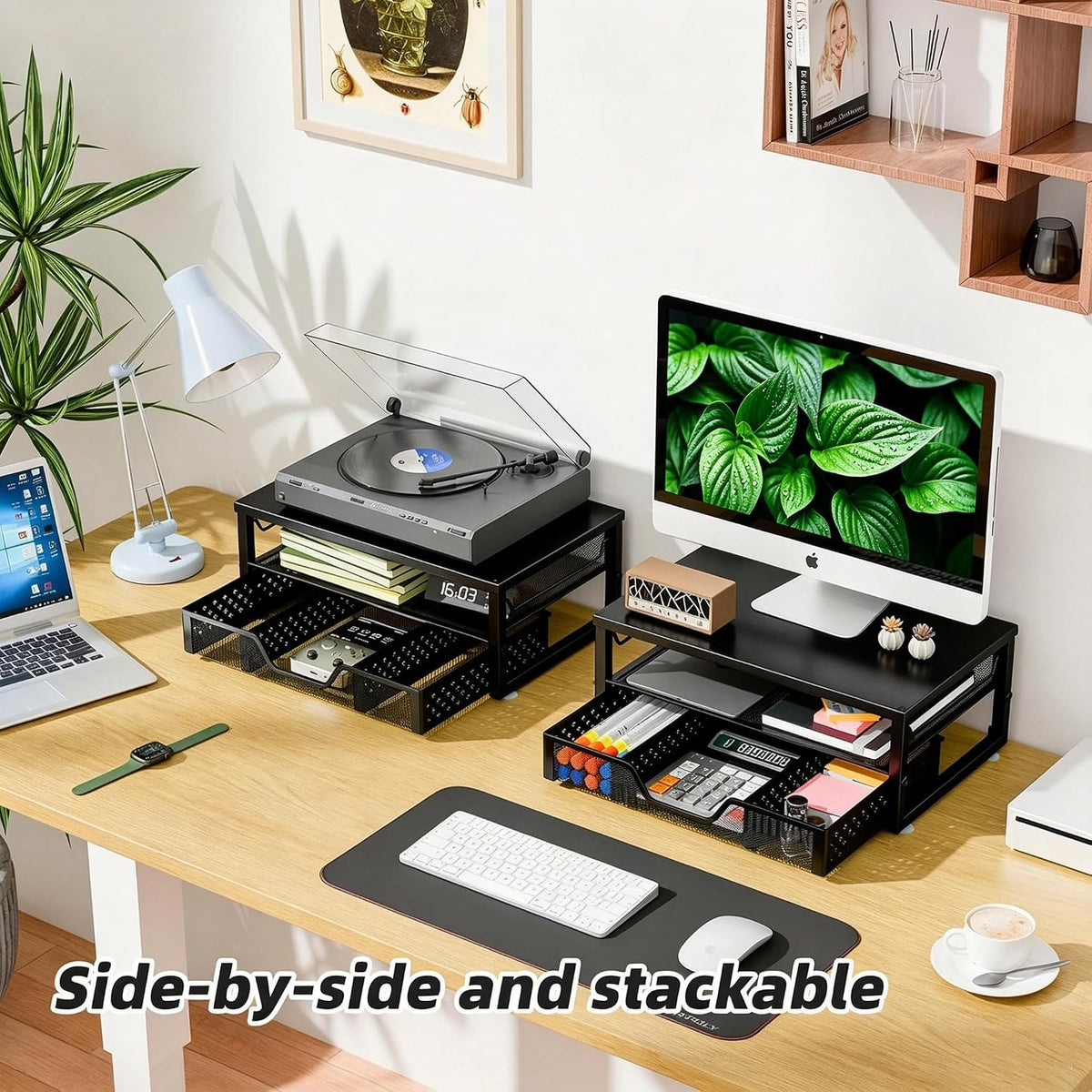 Simple Trending Desk Organizer and Accessories, Monitor Stand Riser, Black