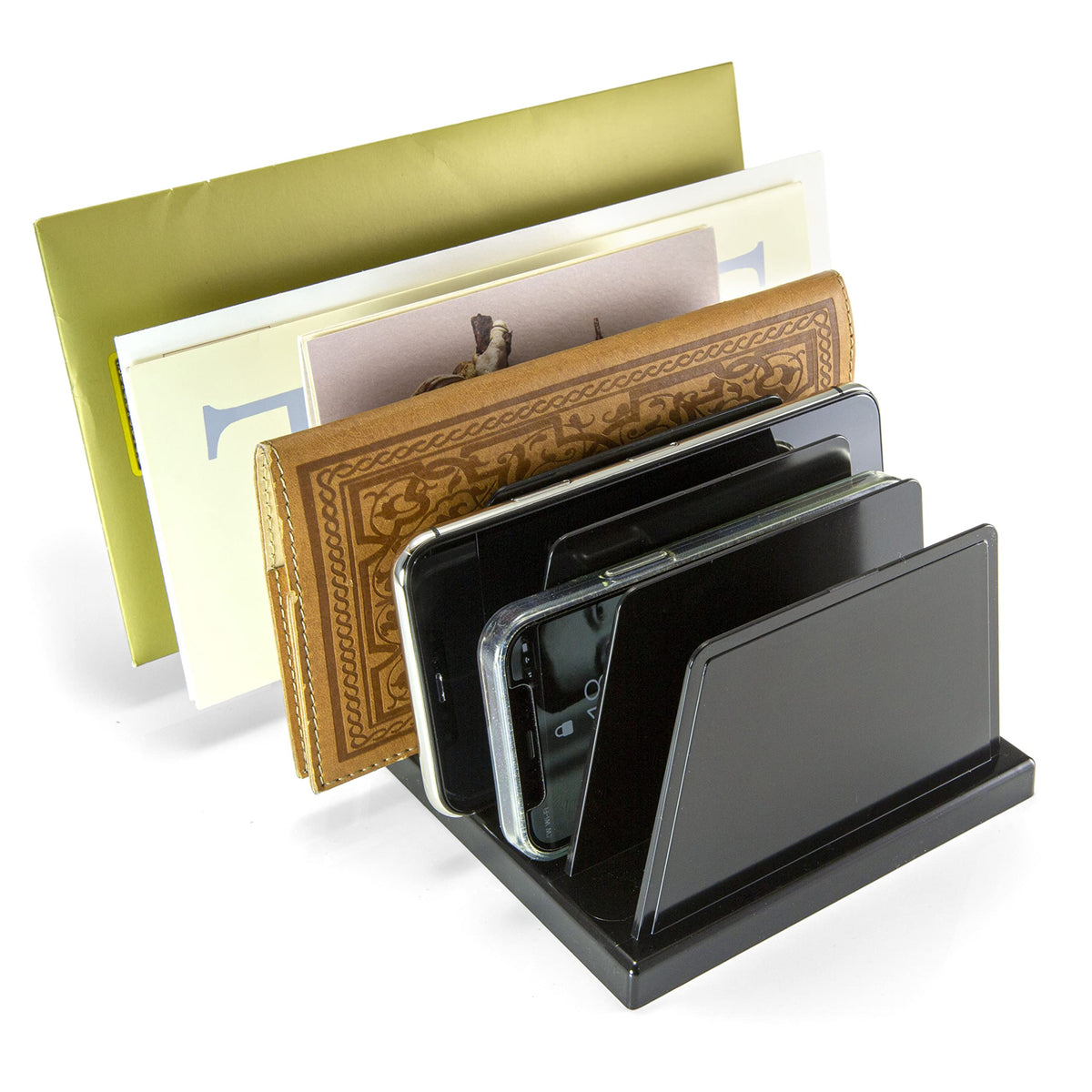 Officemate Medium Standard Sorter, 7 Compartments, Mail Organizer, Charging Station, Electronics Organizer for Multiple Devices, iPhone, iPad, Cell Phone, Kindle, Tablets, Black (21212)