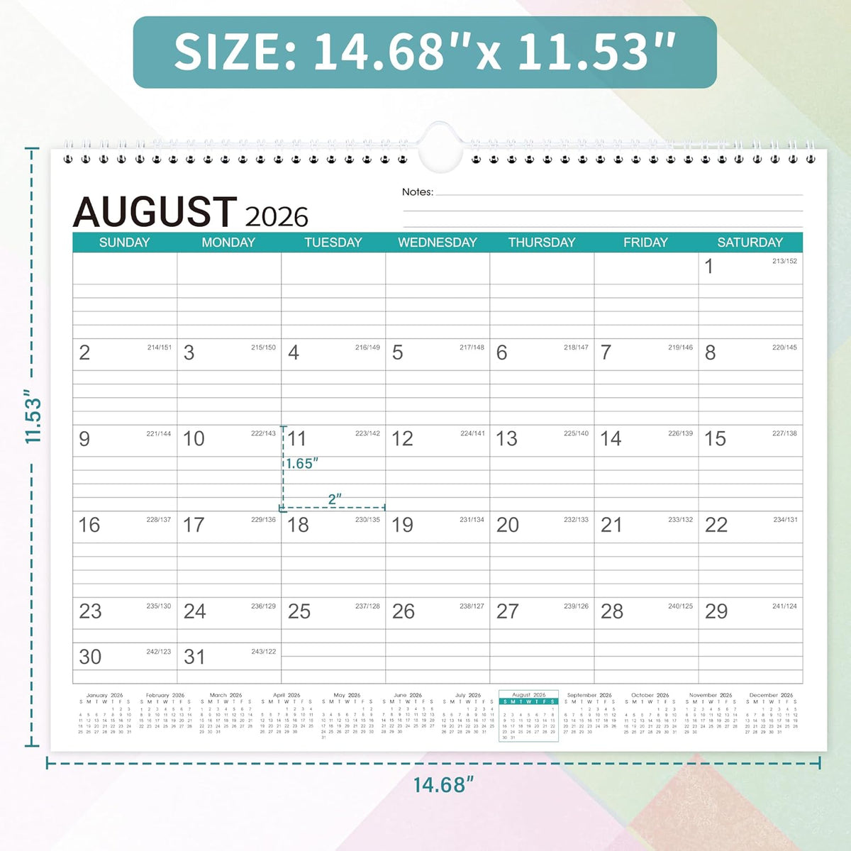 2026-2027 Wall Calendar 18 Months, 14.68"x11.53" Desk/Wall Monthly Calendar