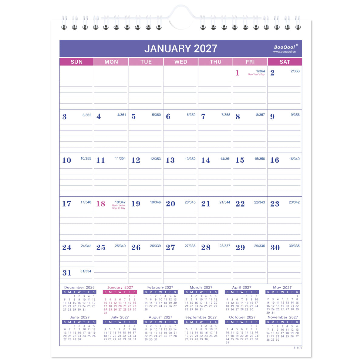 2027 Wall Calendar, Jan 2027 - Dec 2027, 12 Months Wall Calendar