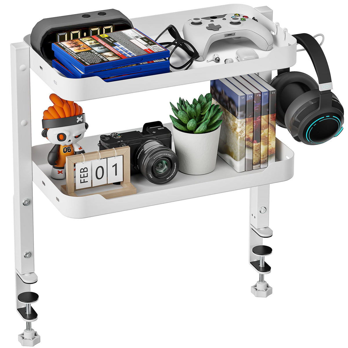 ARES WING 2-Tier 16 inch Clamp On Desk Shelf, Above or Under Desk Storage