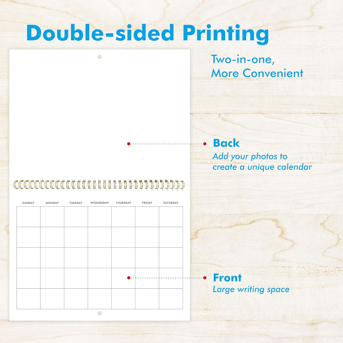 Blank Scrapbook Wall Calendar, Spiral-Bound Hanging Monthly Calendar, DIY Blank Calender with 400 Stickers for Office, Home, Kids, Adults (12” x 9” closed，18” x 12” open size)