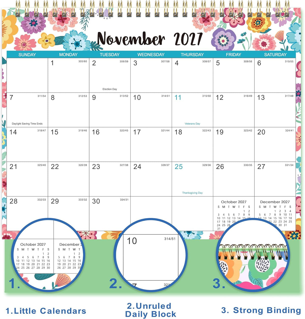 2027 Desk Calendar, 9.8" x 8.3", JAN 2027 - DEC 2027, Desktop Calendar