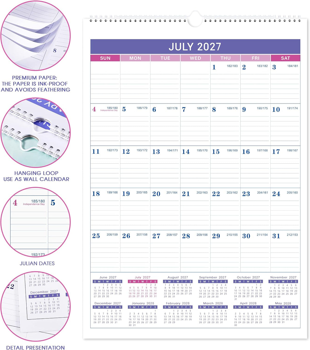 2027 Wall Calendar, Jan 2027 - Dec 2027, 12 Months Wall Calendar