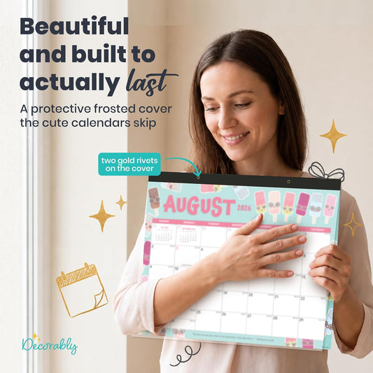 Decorably 12 Months Colorful Assorted Academic Desk Calendar 2026-2027