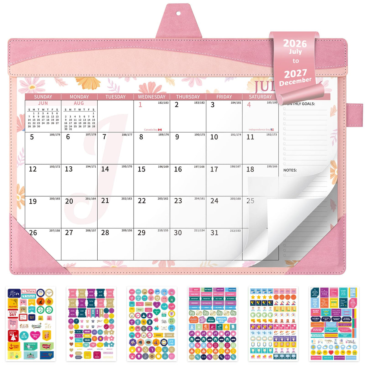 Ospelelf Desk Calendar 2026-2027 with Storage Pocket Protective Cover Large 12"x17" Leather Monthly Wall Planner Pad 18 Months January 2026 - June 2027 Pink