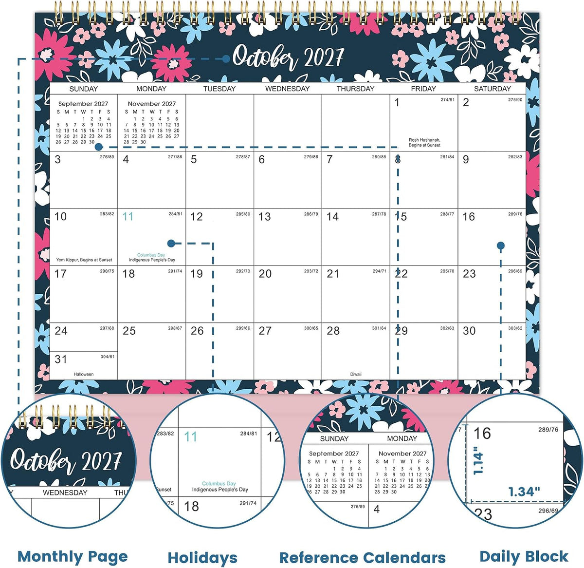 2027 Desk Calendar - Jan. 2027 – Dec. 2027, Standing Flip Calendar 2027, 12 Months Desktop Calendar, 10" x 8.3", Thick Paper, Strong Binding, Stand Up Calendar, with Memo Pages ＆ Blank Blocks