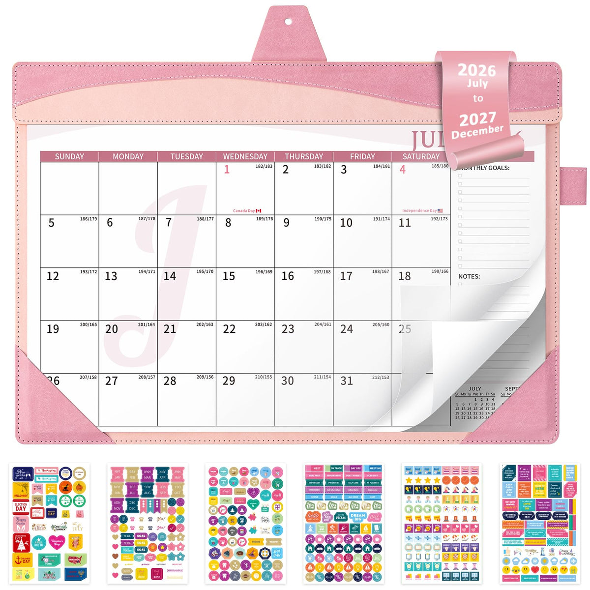 Ospelelf Desk Calendar 2026-2027 with Storage Pocket Protective Cover Large 12"x17" Leather Monthly Wall Planner Pad 18 Months January 2026 - June 2027 Pink