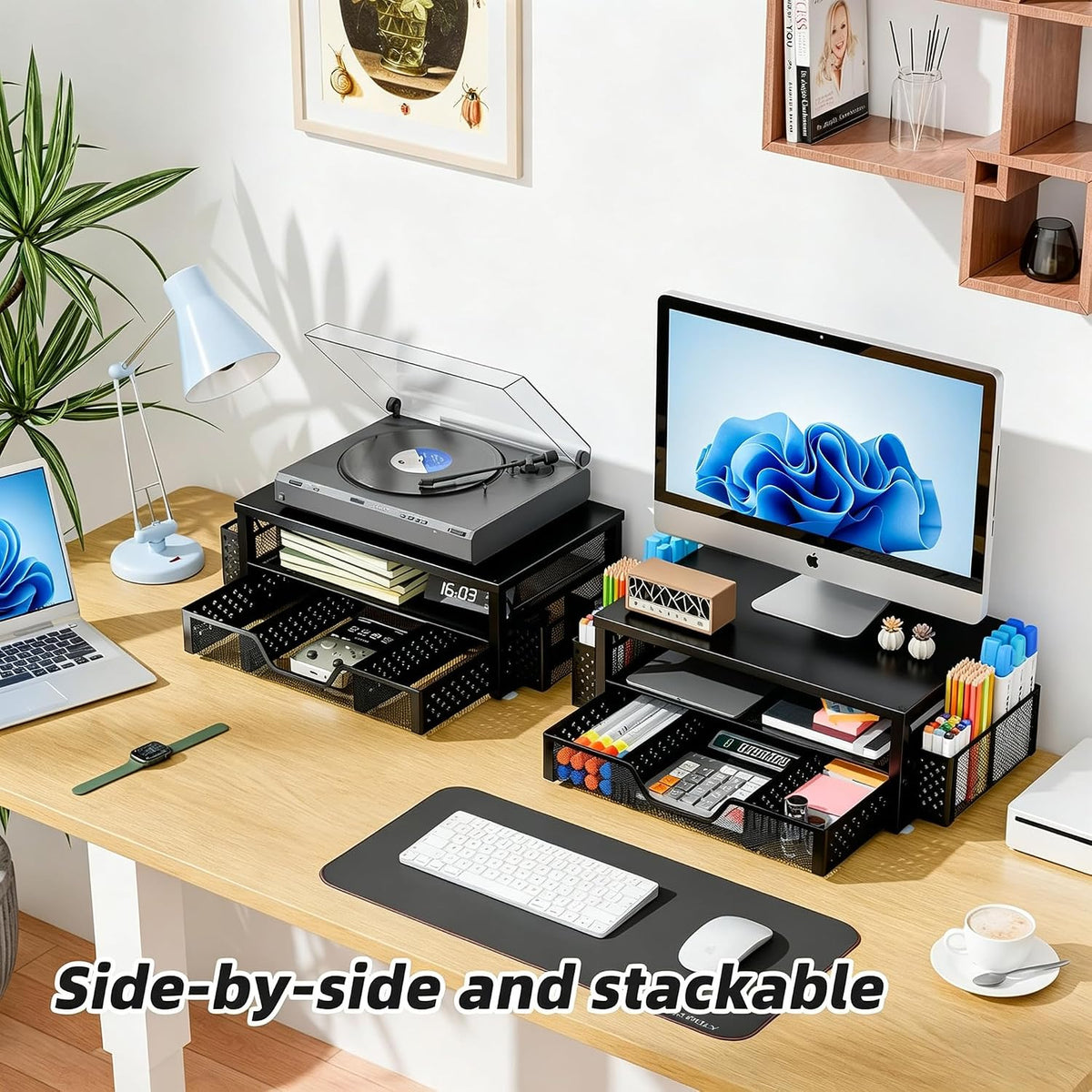 Simple Trending Desk Organizer and Accessories, Monitor Stand Riser, Black