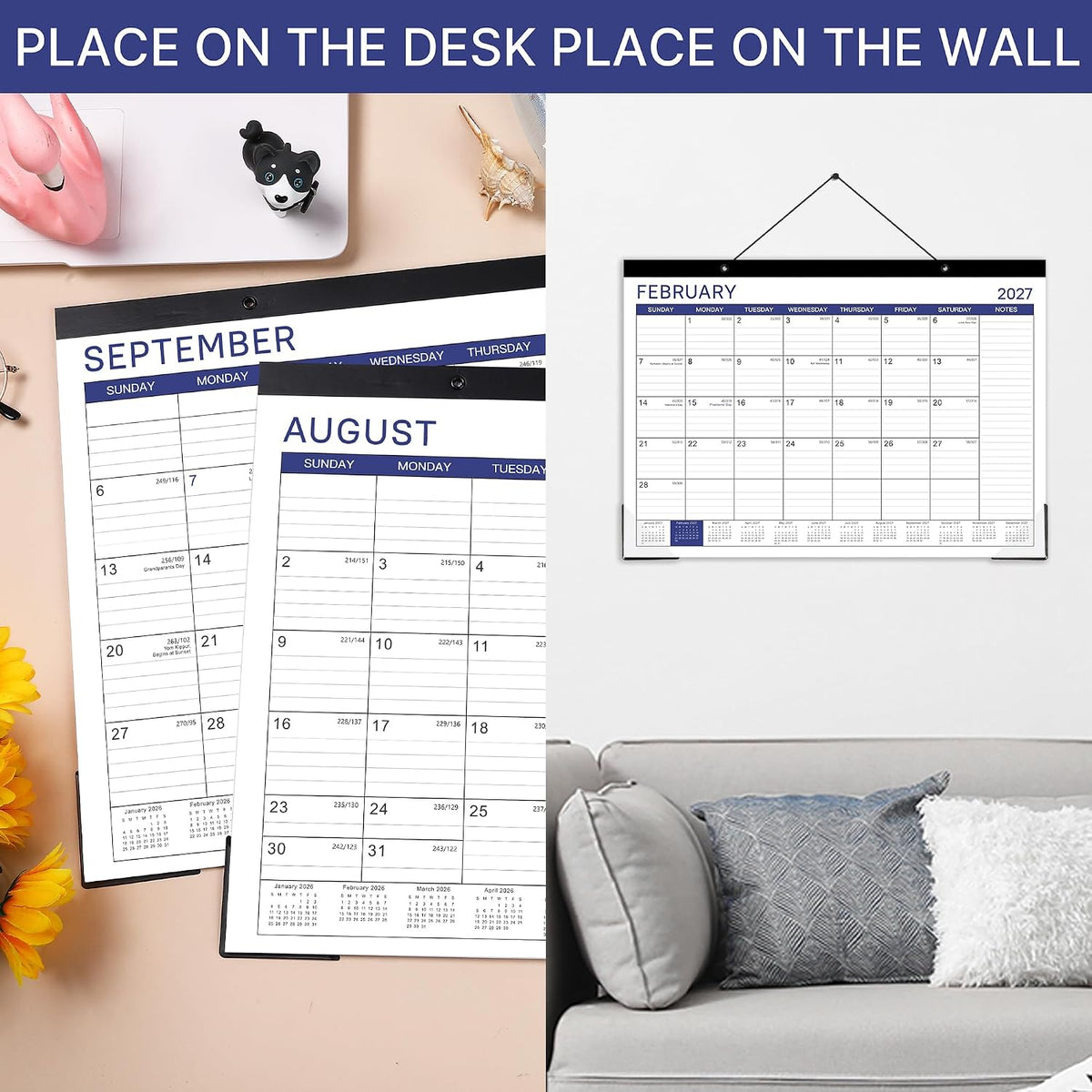 Desk Calendar 2026-2027, Jul. 2026 - Dec. 2027, 17" x 12"
