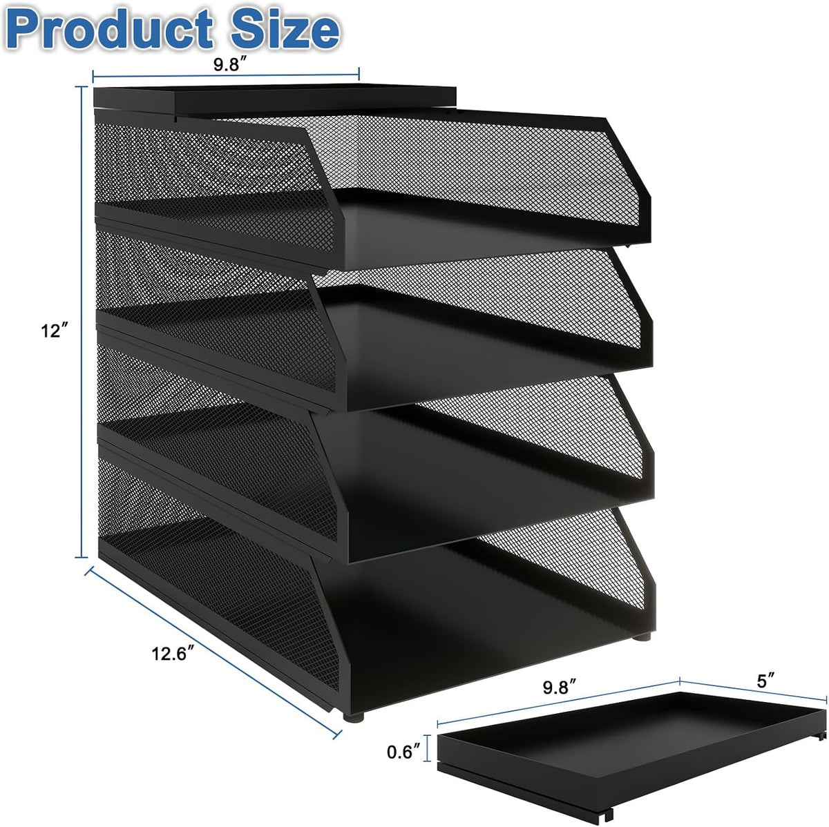 Natwind 4-Tier Stackable Metal Mesh Desk Paper Tray Organizer,Black