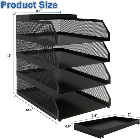 Natwind 4-Tier Stackable Metal Mesh Desk Paper Tray Organizer,Black