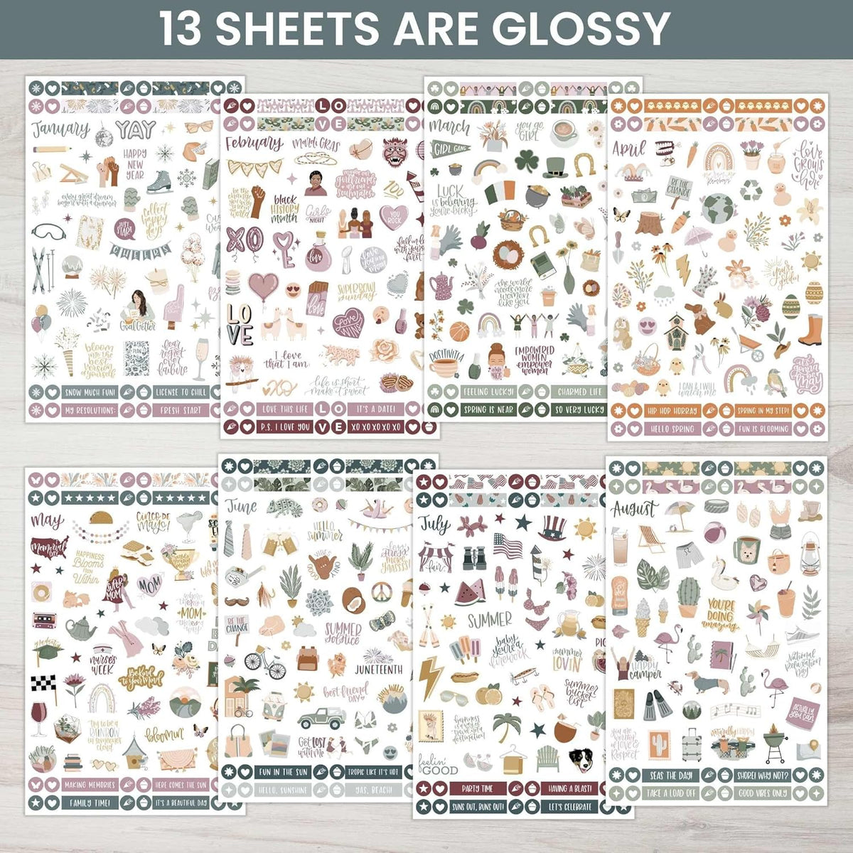 bloom daily planners Monthly Celebrations Planner Stickers for Calendar Decorating, Planning, Scrapbooking - Holiday, Seasonal, & General Events (14 Sheets, 1,150+ Stickers per Pack) - Cool Tones