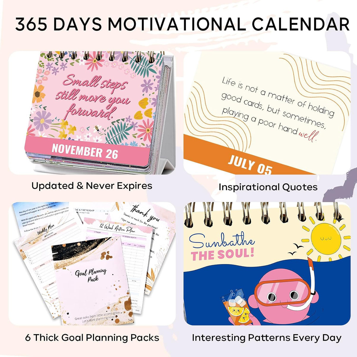 Motivational Daily Calendar - Perpetual Undated Flip Calendar, 4.8" x 5.5
