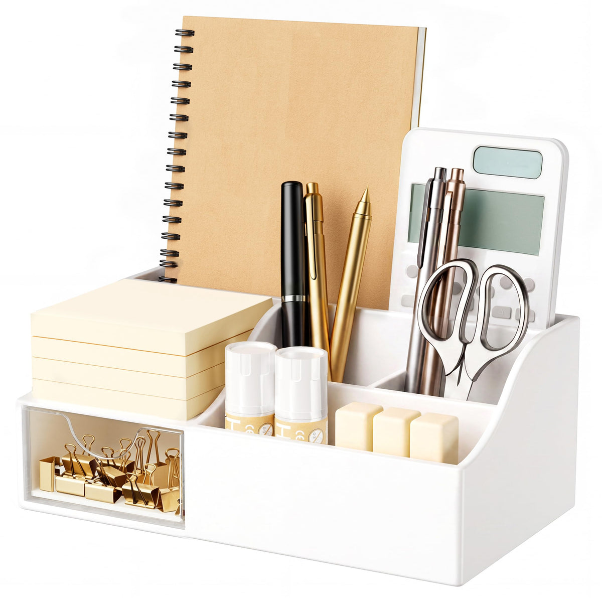 HBlife Acrylic Desk Organizer with Drawer, Pen & Pencil Holder, Multifunctional Desktop Caddy for Office Supply and Organization (Clear)