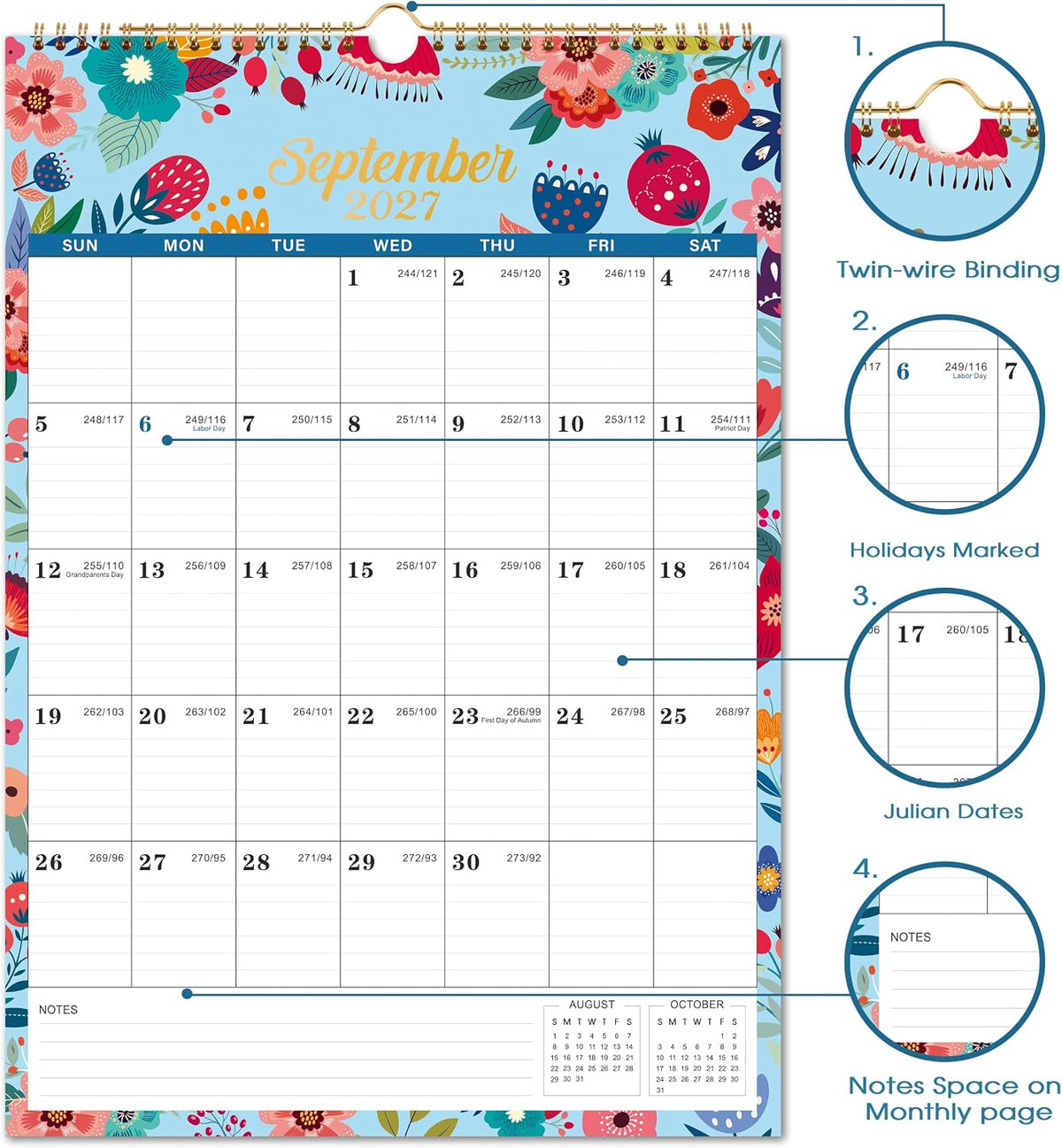 2027 Calendar - 2027 Wall Calendar from Jan. 2027 - Dec. 2027, 12" x 17"