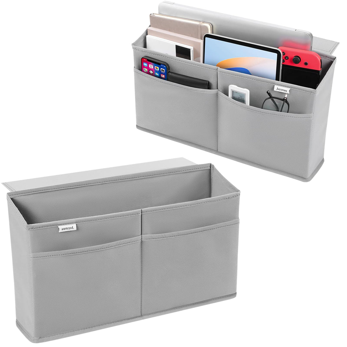 Desk Side Hanging Organizer, Adhesive Storage Bag with Pockets for Magazine Ipad Notebook, for End Tables Home Office Desks Computer Workstations Dressing Table, Grey