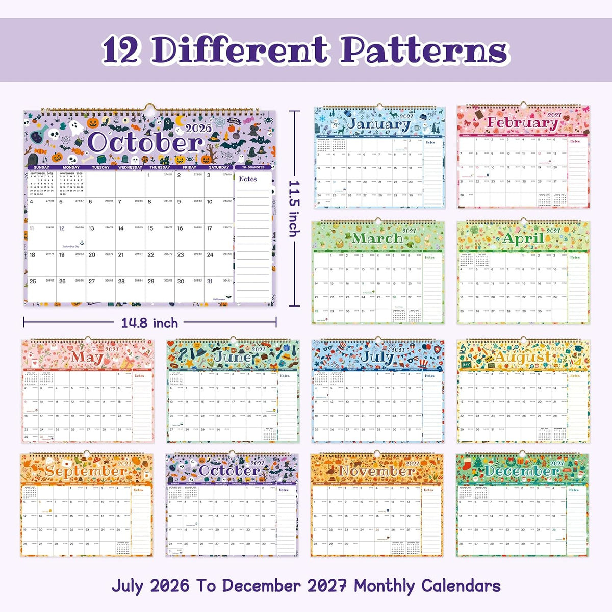 Wall Calendar 2026-2027, 18 Month Jul 2026-Dec 2027, 14.8"x11.5"