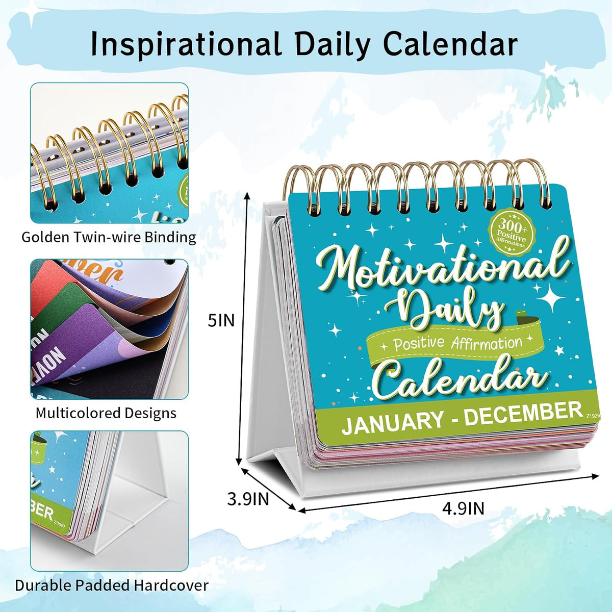Motivational Daily Calendar - Undated Perpetual Desk Calendar, 5.0"x 4.9"